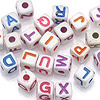 Cube Letter Beads - White With Pastel Letters - alphabet alpha letter cubed cube square - 