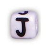 Alphabet Beads - J - Ceramic - Cube - White / Black Lettering - Ceramic Alpha Beads - J - Ceramic Alpabet Beads - Ceramic Letter Beads - Ceramic Alphabet Letter Beads