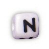 Alphabet Beads - N - Ceramic - Cube - White / Black Lettering - Ceramic Alpha Beads - N - Ceramic Alpabet Beads - Ceramic Letter Beads - Ceramic Alphabet Letter Beads
