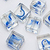 Cube Glass Swirl Beads - Sapphire And Clear - Glass Beads - Swirl Beads - Cube Beads