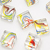 Cube Glass Swirl Beads - Multi And Clear - Glass Beads - Swirl Beads - Cube Beads