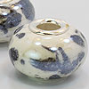 Metal Lined Large Hole Beads - White / Black Variegated - Pearl Beads - Round Beads - Round Pearls - Silver Pearls -