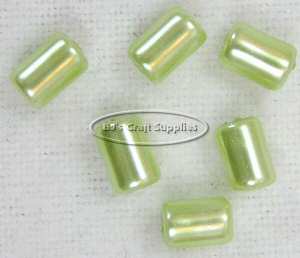 Lt Green Pearl Colored Glass Tube Beads