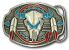 Pewter Colored Buffalo & Feathers Enameled Western Belt Buckles