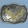 Silver Rectangle Belt Buckle with Gold Eagle in Flight - 