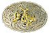 Lt Silver Ornate Oval Belt Buckle with Gold Bull Rider - 