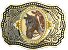 Belt Buckles - Gold Rectangle Horse Belt Buckles with Horse Head Insert