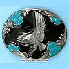 Western Belt Buckle - Oval - With Sculpted Eagle and Turquoise Enameled Accents - Western Belt Buckles