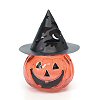 Glass Pumpkin with Witch Hat - Orange And Black - Glass Pumpkin Candle Holder with Vented Metal Hat - 