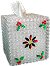 Christmas Decorations - Crystal Beaded Tall Tissue Box Cover with Poinsettias and Holly Berries