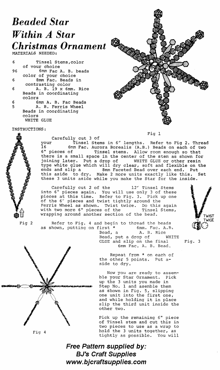 Beaded Star Christmas Ornament Instructions - Star Within A Star Beaded Christmas Ornament - Free Christmas Craft Instructions