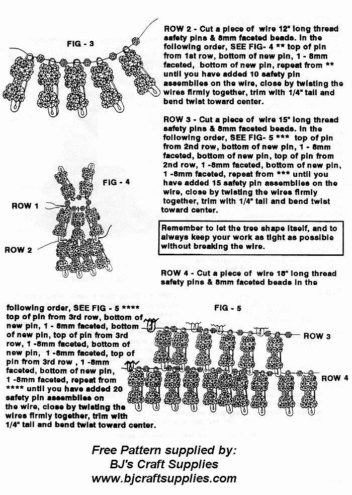 Beaded Christmas Tree Pattern - Beaded Safety Pin Christmas Tree Instructions - Free Christmas Craft Instructions