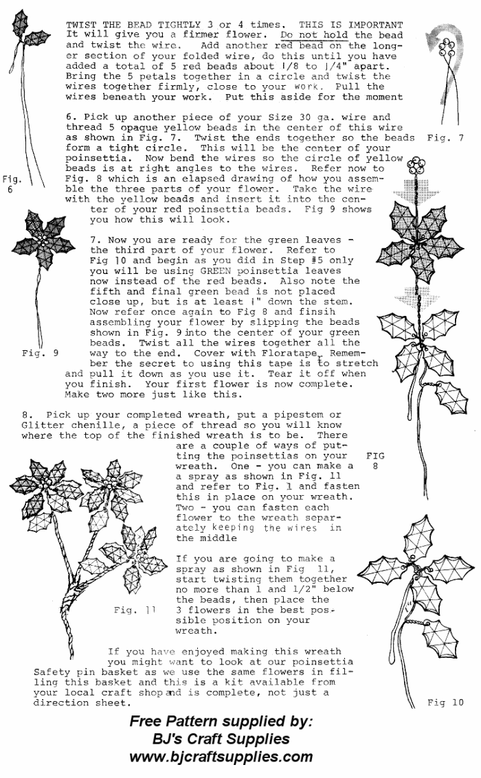 Beaded Safety Pin Poinsettia Wreath - Beaded Christmas Wreath - Free Christmas Craft Instructions
