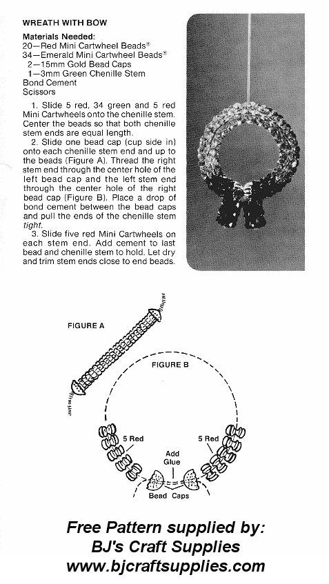 Beaded Mini Wreath with Bow - Mini Beaded Christmas Wreath - Free Christmas Craft Instructions
