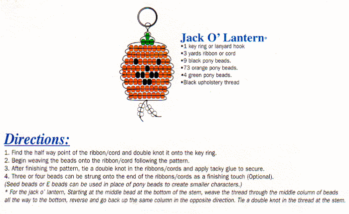 Halloween Key Chain Pattern - Free Beaded Pumpkin Keyring Pattern - Free Beaded Keyring Craft Instructions