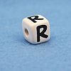 Alphabet Beads - R - Ceramic - Cube - White / Black Lettering - Ceramic Alpha Beads - R - Ceramic Alpabet Beads - Ceramic Letter Beads - Ceramic Alphabet Letter Beads