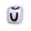 Alphabet Beads - U - Ceramic - Cube - White / Black Lettering - Ceramic Alpha Beads - U - Ceramic Alpabet Beads - Ceramic Letter Beads - Ceramic Alphabet Letter Beads