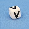 Alphabet Beads - V - Ceramic - Cube - White / Black Lettering - Ceramic Alpha Beads - V - Ceramic Alpabet Beads - Ceramic Letter Beads - Ceramic Alphabet Letter Beads