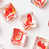 Cube Glass Swirl Beads - Red And Clear - Glass Beads - Swirl Beads - Cube Beads
