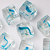 Cube Glass Swirl Beads - Aqua And Clear - Glass Beads - Swirl Beads - Cube Beads