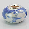 Metal Lined Large Hole Beads - White / Blue Variegated - Pearl Beads - Round Beads