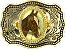 Rectangle Belt Buckle with Horse Head Insert - Gold - Belt Buckle