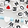 Heart Letter Beads - Heart Shaped Letter Beads - White W/black Letters - Heart Alphabet Beads - Heart Shaped Alphabet Beads - 