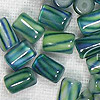 Striped Glass Tube Beads - Blue / Green Stripe - Glass Beads - Tube Beads