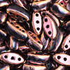 Three Hole Beads - Czech Cali Beads - 3 Hole Beads - Black/capri Rose - Marquise Beads - Oblong Beads -