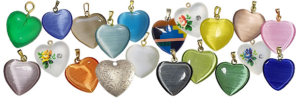 Heart charms and heart pendants for jewelry making including acrylic, fiber optic, floral, pewter, patriotic and Southwestern heart jewelry