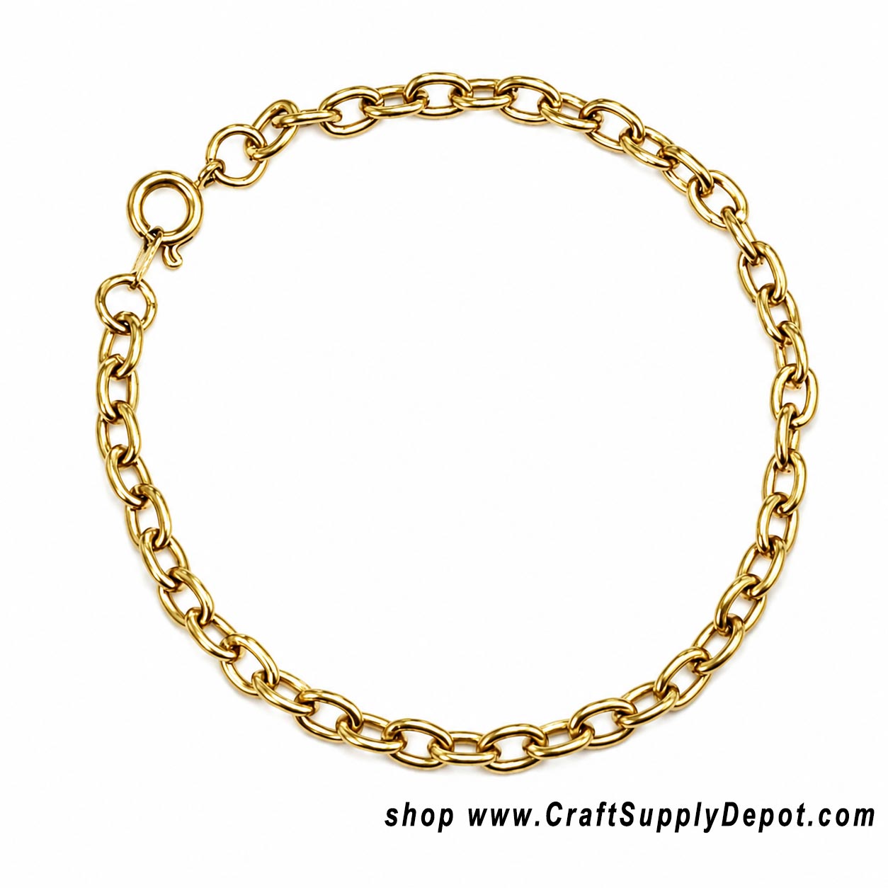 Gold empty charm bracelet blank with spring ring clasp and sturdy chain links for adding charms, beads and dangles, jewelry making supply for sale