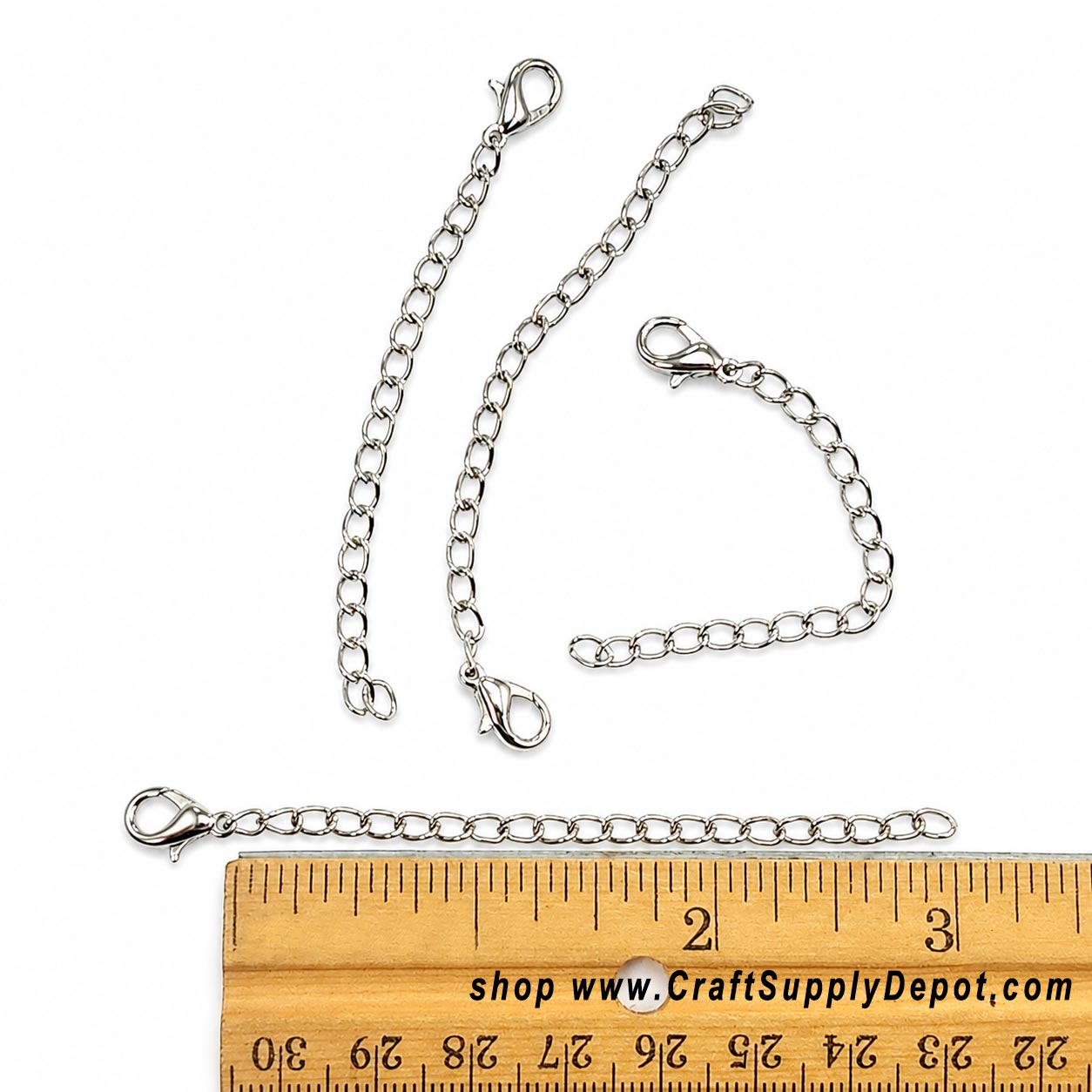 Silver necklace and bracelet chain extenders with lobster clasps, 3-inch jewelry extension chains and necklace lengtheners for sale