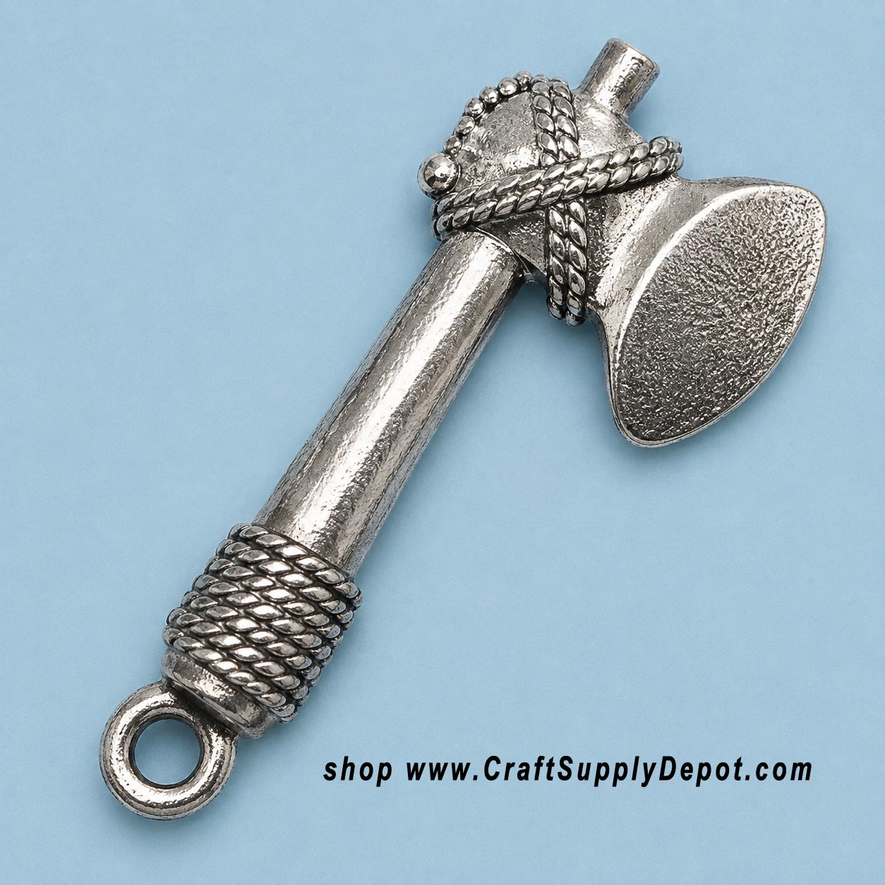 Pewter tomahawk charm for sale with connecting loop, small silver-tone tomahawk jewelry charm for bracelets and necklaces