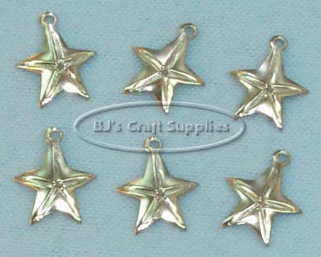 Silver tone Western star bracelet charms, small stamped metal stars for cowboy, cowgirl and Western jewelry making