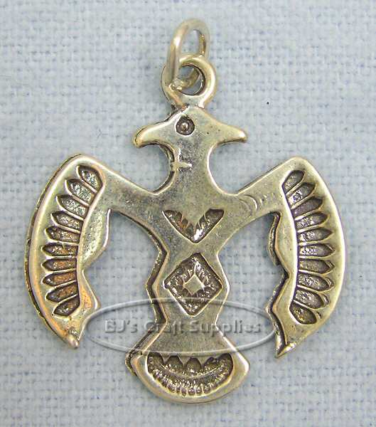 Sterling silver phoenix pendant, stylized phoenix bird pendant with Southwestern Zuni style design for necklace and jewelry making