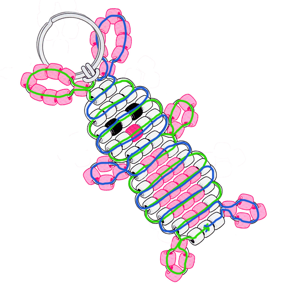 Cord weaving pattern for beaded bunny figure keychain.