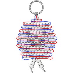 Free Halloween pony bead pumpkin keychain pattern showing the bead arrangement and cord weaving for a jack-o'-lantern.