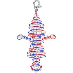 Free Halloween witch pony bead keychain pattern showing the red and blue cord paths through each row of beads.