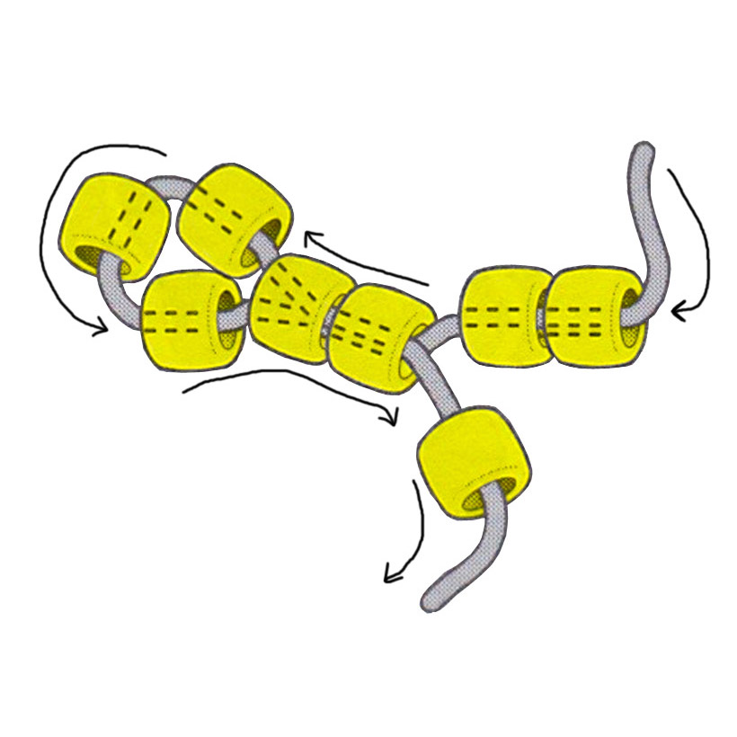 Pony bead keychain pattern instructions showing how the cord weaves through the beads for the arm.