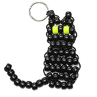 Make this fun beaded black cat key chains - Beaded Halloween Keychain