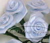 Satin Roses - Small Ribbon Roses - Lt Blue With White Stem - Satin Ribbon Roses - Floral Supplies