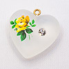 Frosted Heart with Flower - YELLOW - Jewelry Findings - Jewelry Charms - Heart Pendant
